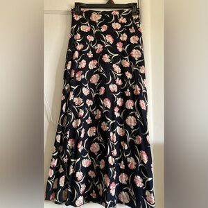 Clio Black and Pink Floral Midi Skirt